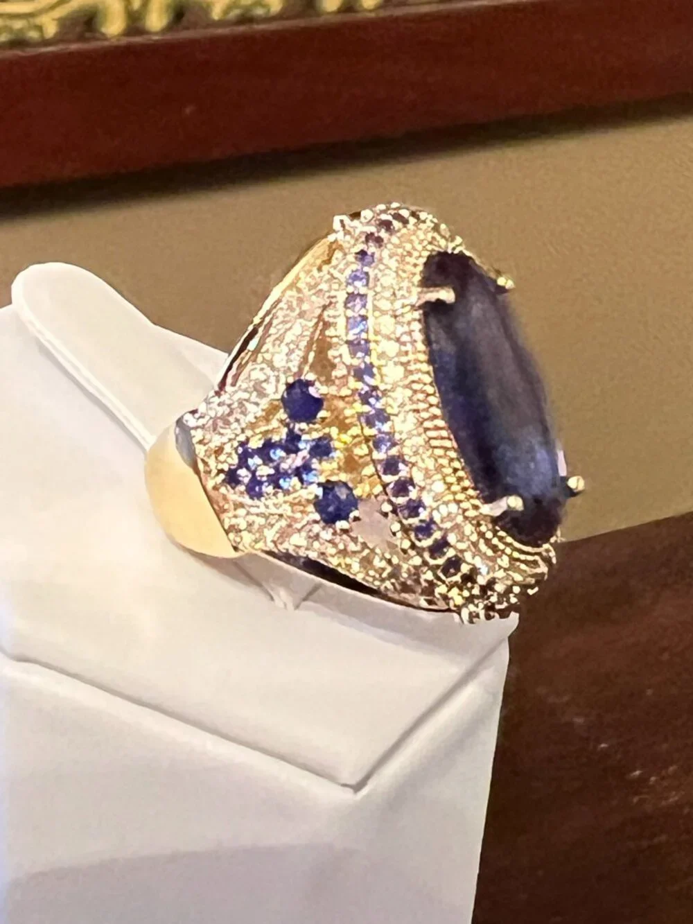 Goldplated Synthetic Sapphire Dinner Ring Size 6 (110)
